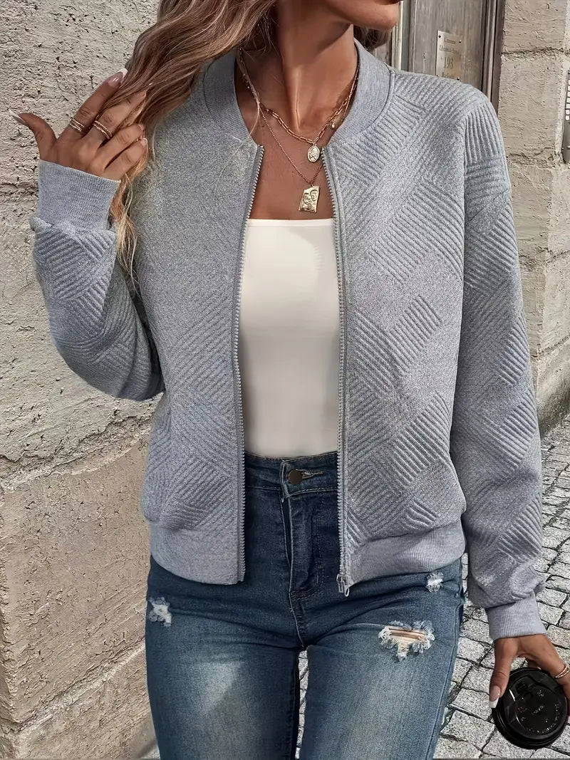 Women's Textured Zip-Up Cardigan in Grey