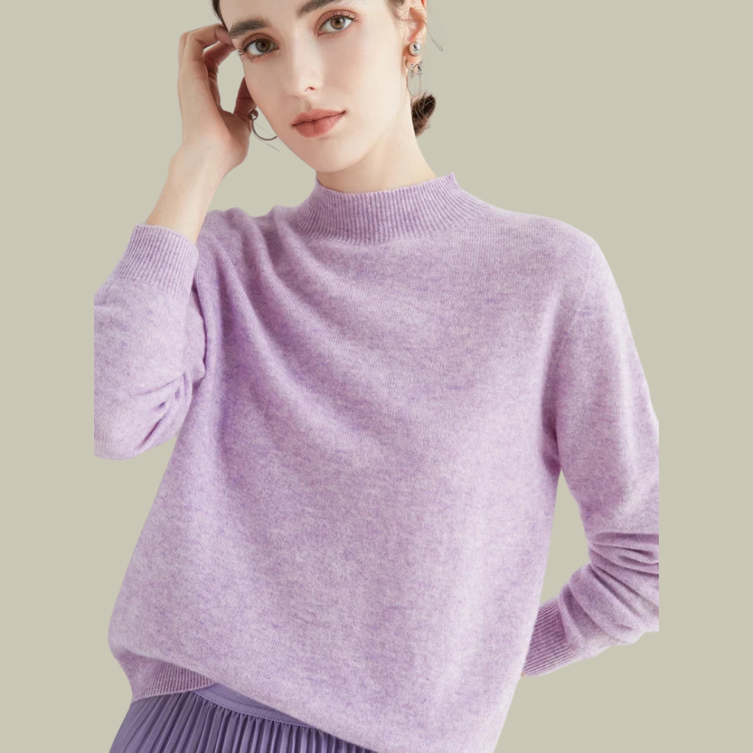 Women's Merino Wool Roll-Neck Jumper in Jacquard Purple