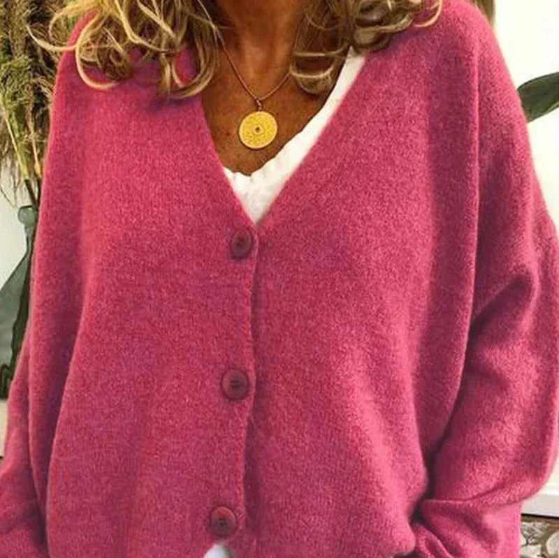 Women's V-Neck Button Cardigan in Pink