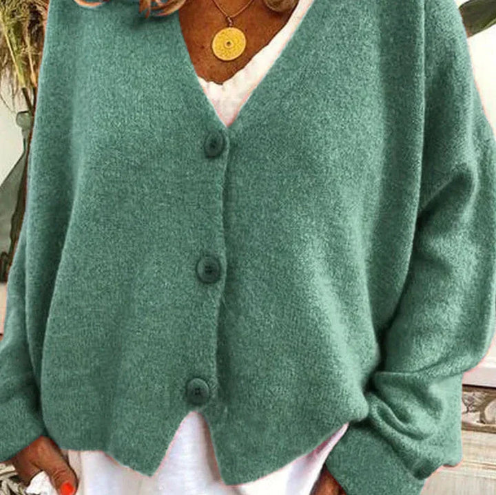 Women's V-Neck Button Cardigan in Green