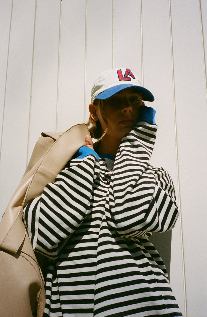 Women's Striped Crew-Neck Jumper in Blue & Black