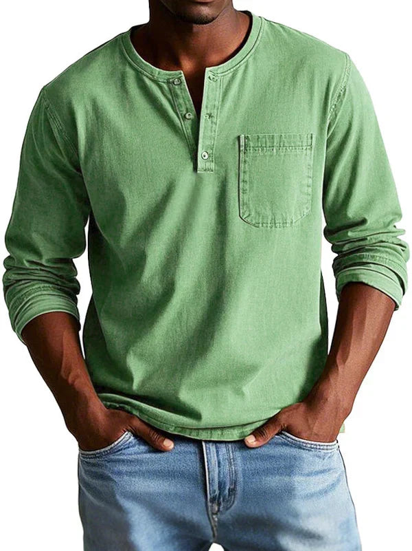 Men's long-sleeve henley shirt in green