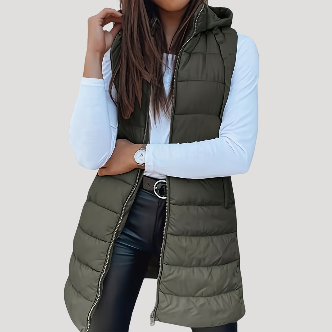 Women's Hooded Quilted Gilet in Forest Green