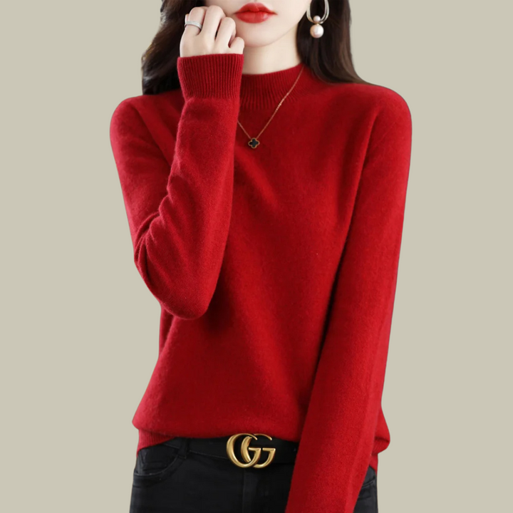 Women's Merino Wool Roll-Neck Jumper in Burgundy