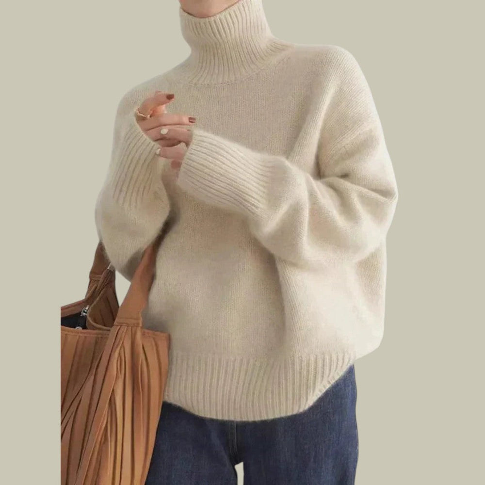 Women's Merino Roll-Neck Jumper in Beige