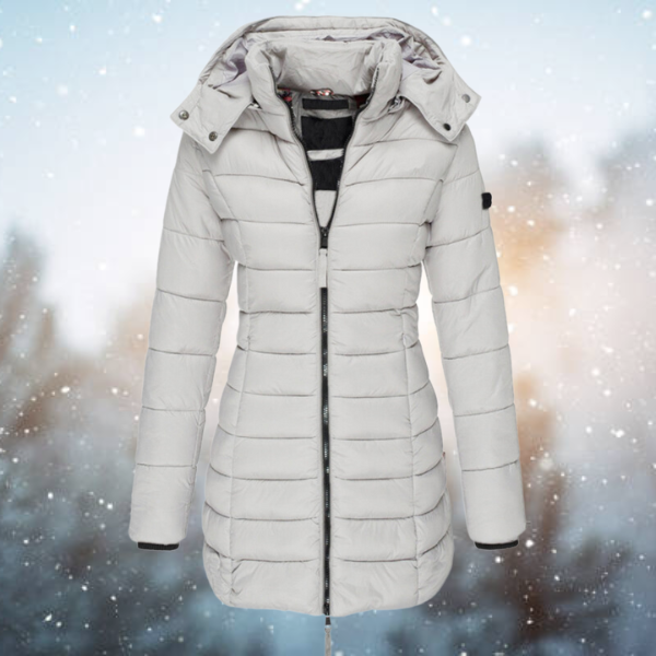 Women's Long Hooded Quilted Winter Jacket in Grey