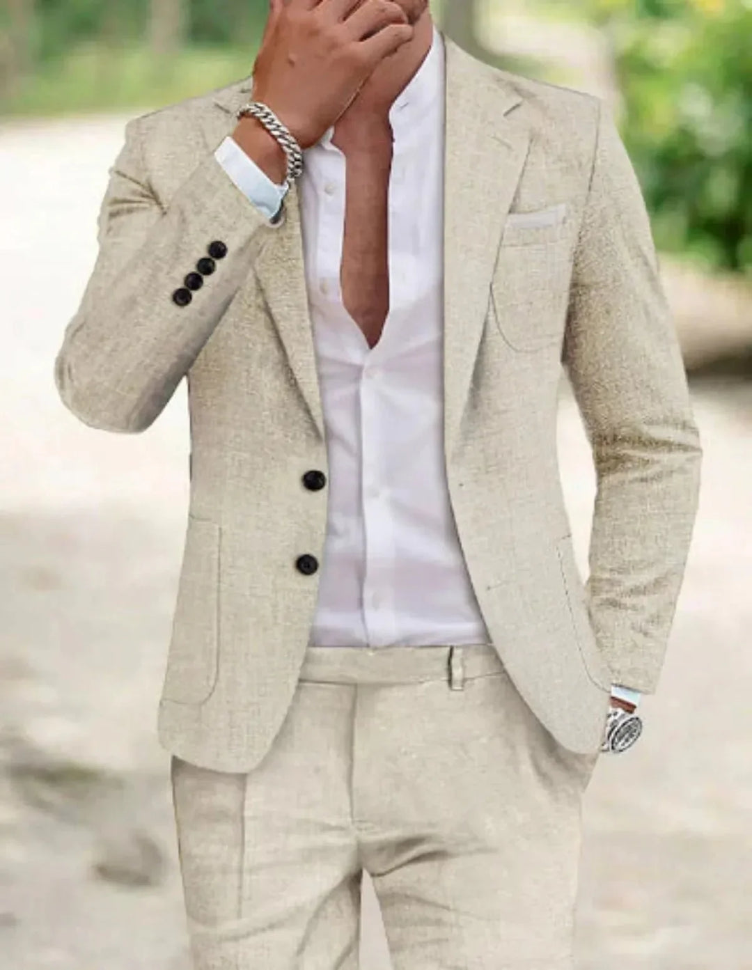 Men's two-button wedding suit in White