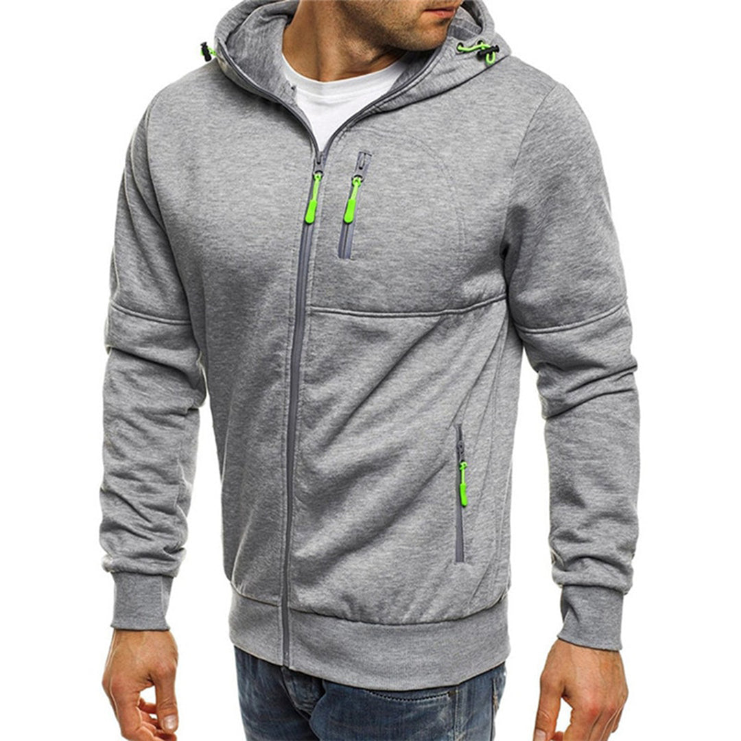 Men's casual zip-up hoodie in light grey