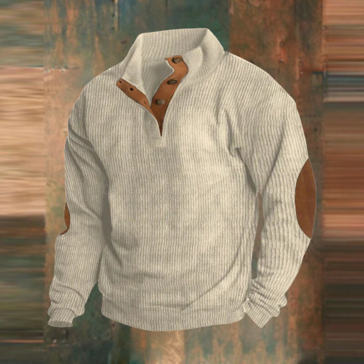 Men's Ribbed Button-Collar Jumper in Beige