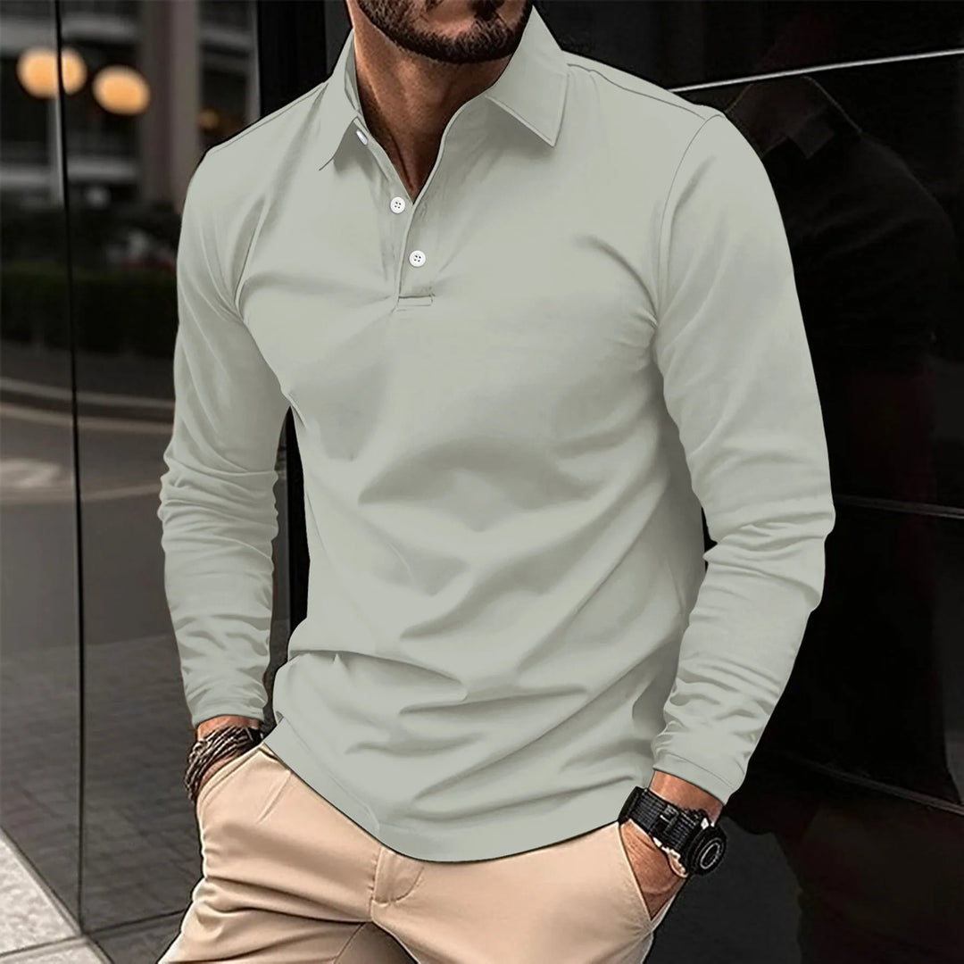 Men's Classic Long-Sleeve Polo Shirt in Grey