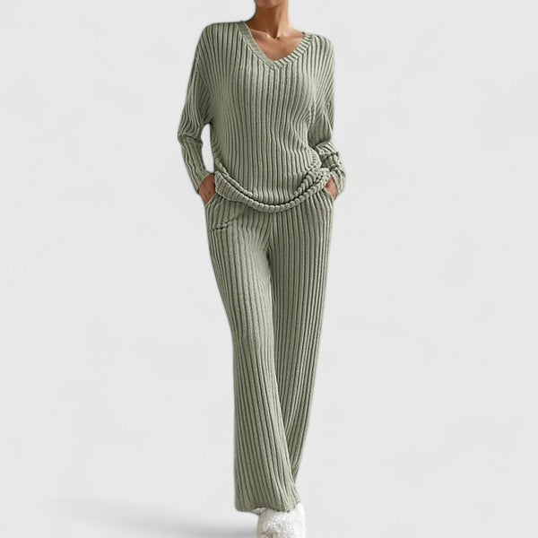 Women's Ribbed Lounge Set in Olive Green