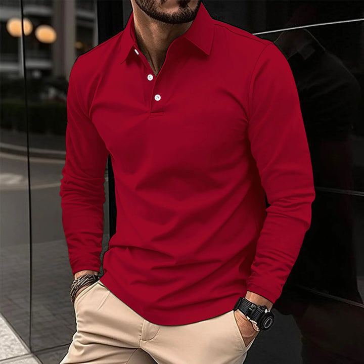 Men's Classic Long-Sleeve Polo Shirt in Red