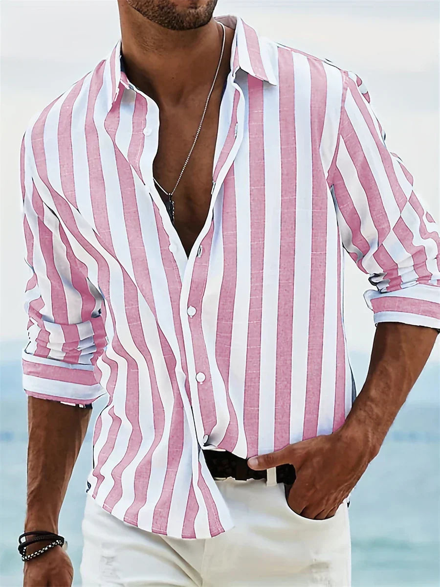 Men's Striped Relaxed Shirt in Pink