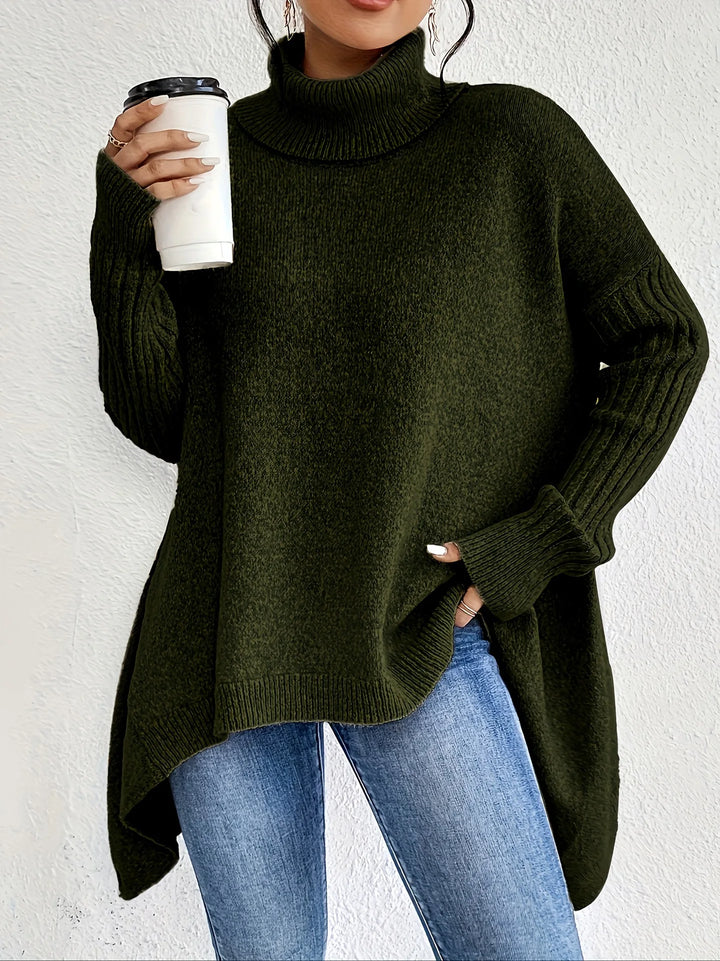 Women's Oversized High-Neck Winter Jumper in Forest Green