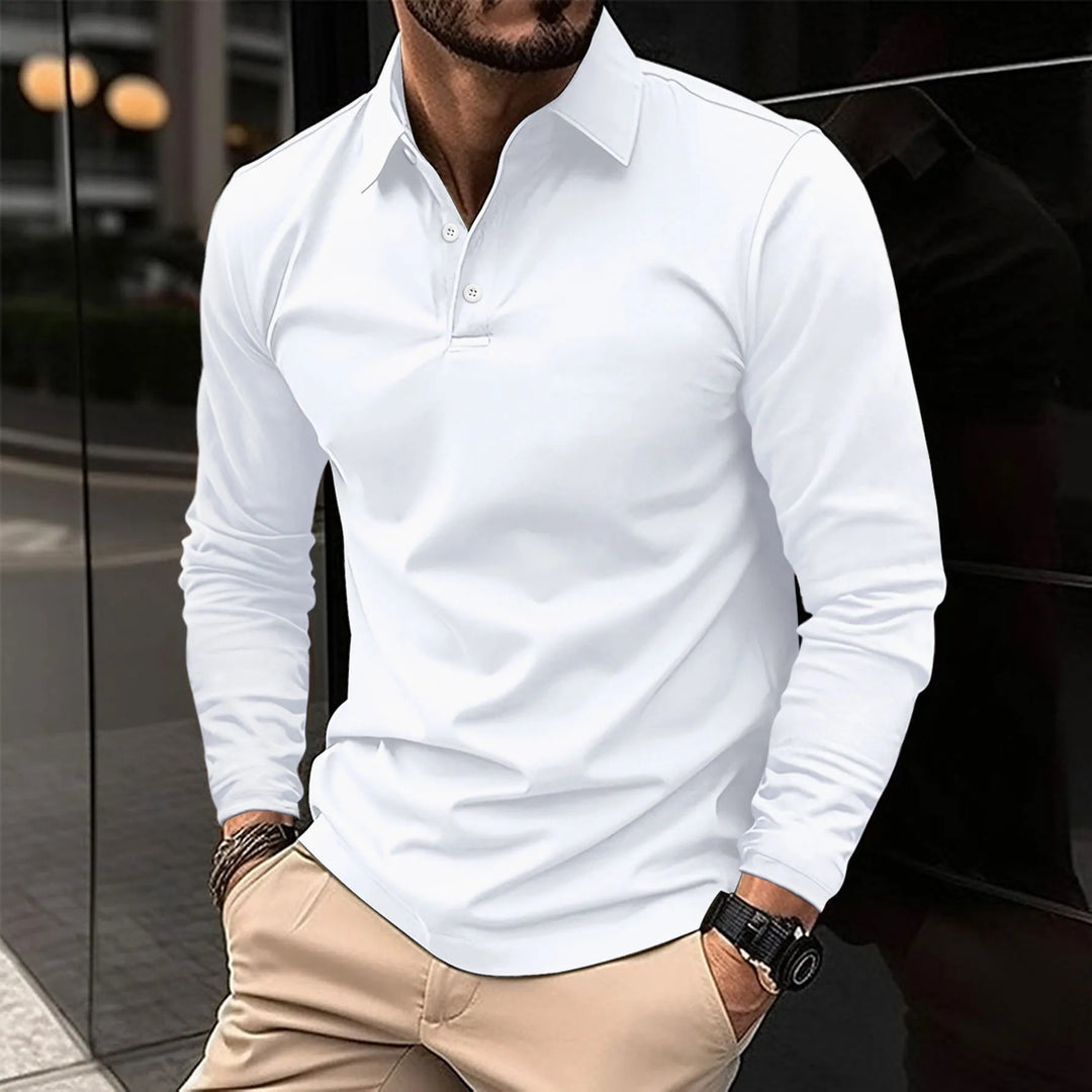 Men's Classic Long-Sleeve Polo Shirt in White