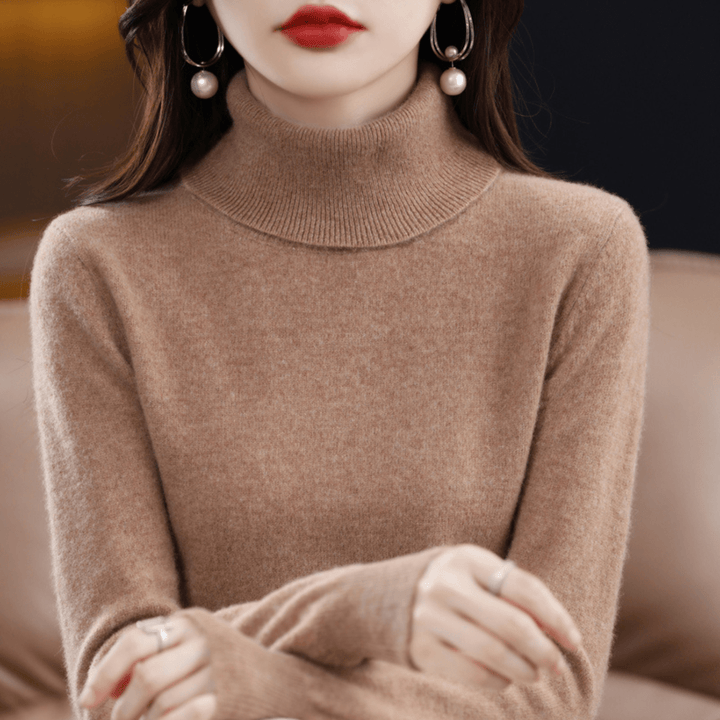 Women's Warm Roll-Neck Jumper in Brown