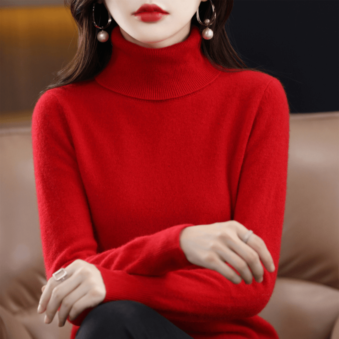 Women's Warm Roll-Neck Jumper in Red