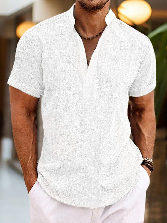 Men's Short-Sleeve Henley Shirt in White