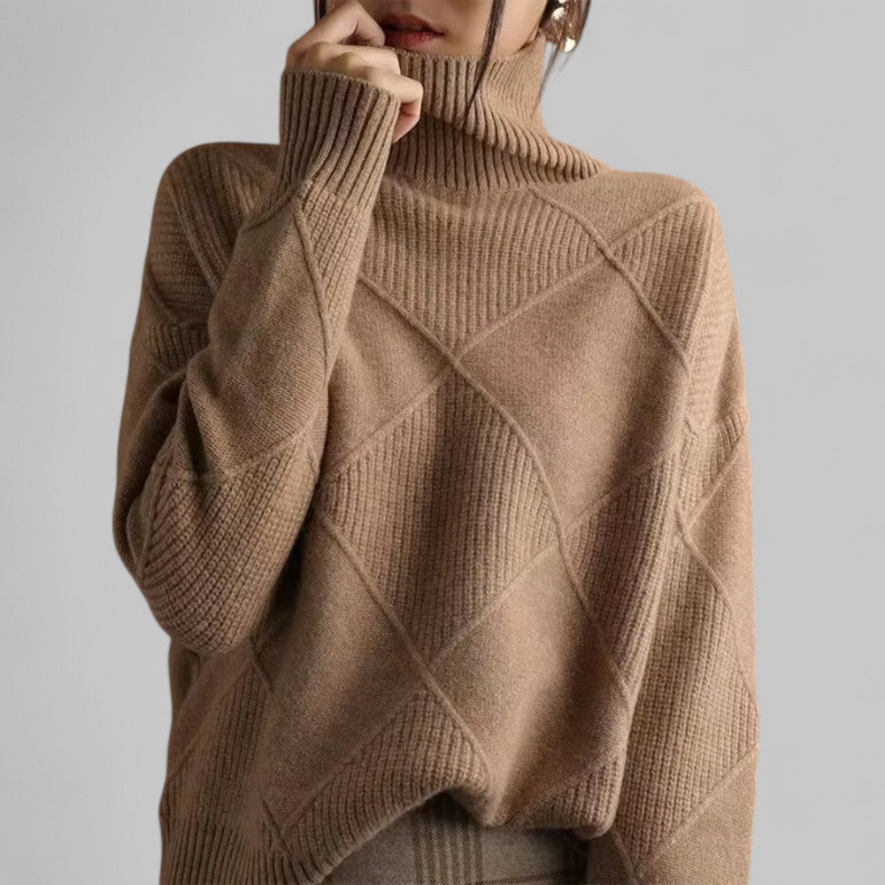 Women's Loose Roll-Neck Jumper in Camel