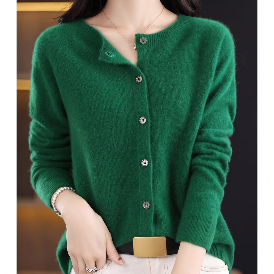 Women's Button-Front Crew Neck Cardigan - Zinnia - Emerald