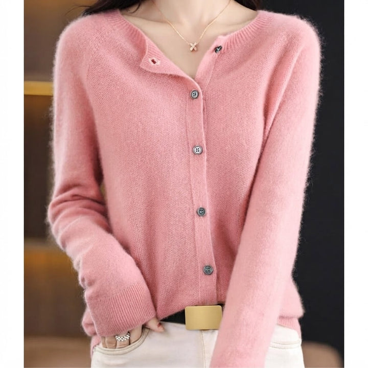 Women's Button-Front Crew Neck Cardigan - Zinnia - Blush Pink