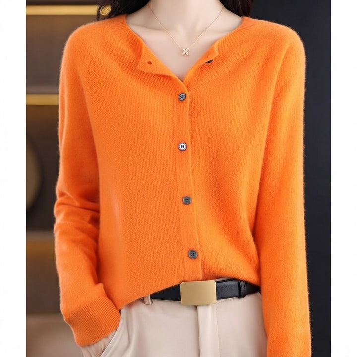 Women's Button-Front Crew Neck Cardigan - Zinnia - Orange
