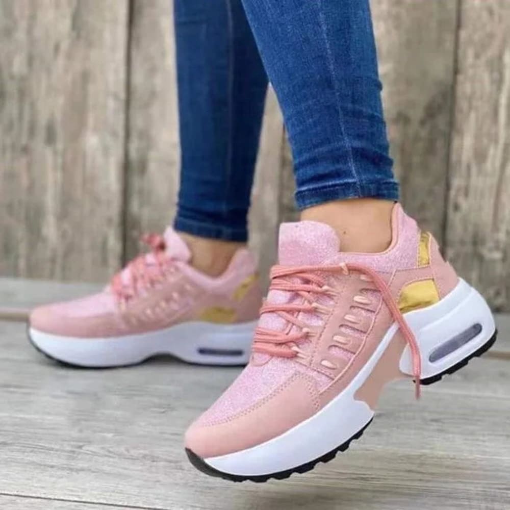 Women's Air Cushion Walking Sneakers with Lace-Up Front - Marisol - Pink