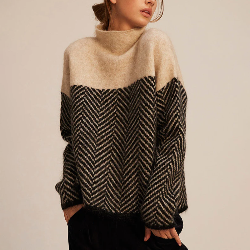 Women's Loose High-Collar Knit Jumper in Oak Brown