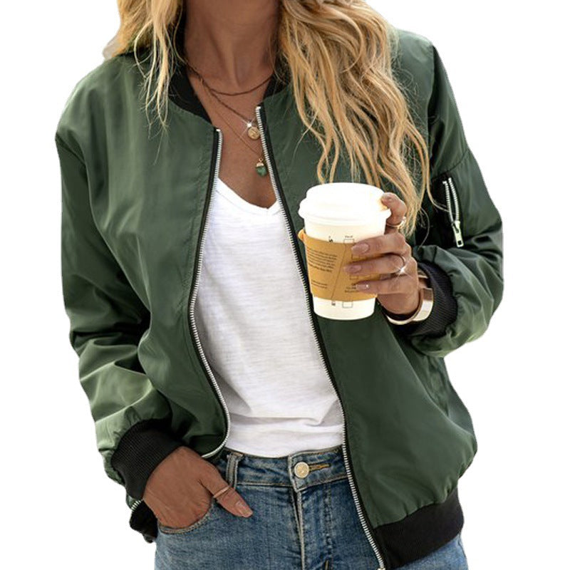 Women's Classic Zip Bomber Jacket in Army Green