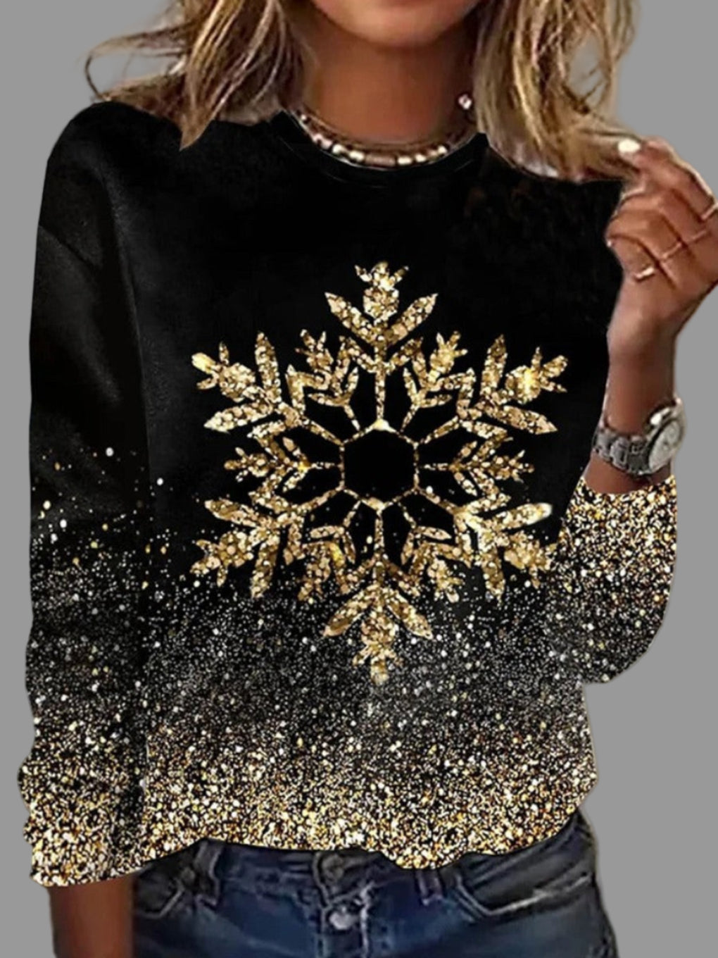Women's Christmas Jumper with Golden Snowflakes