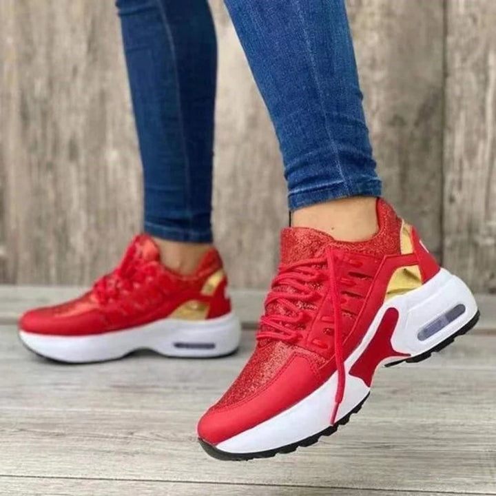 Women's Air Cushion Walking Sneakers with Lace-Up Front - Marisol - Red