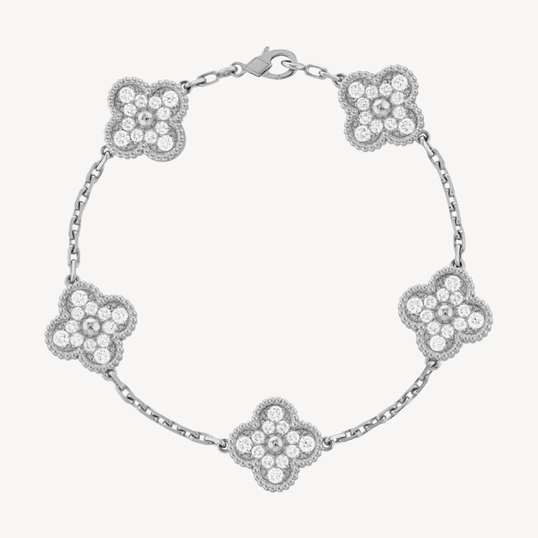 Women's Four-Leaf Clover Charm Bracelet with Lobster Clasp - Hermione - Silver-tone Crystal