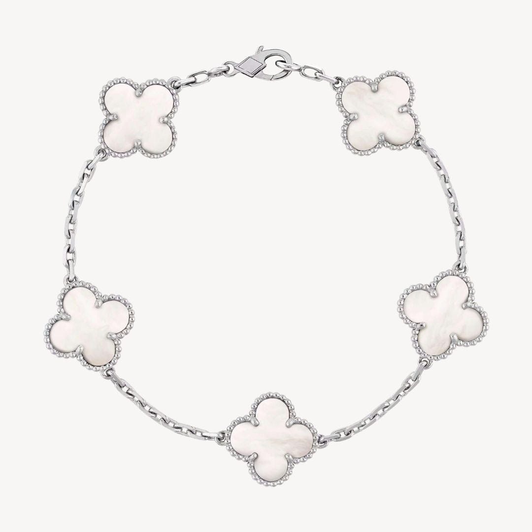 Women's Four-Leaf Clover Charm Bracelet with Lobster Clasp - Hermione - Silver-tone White