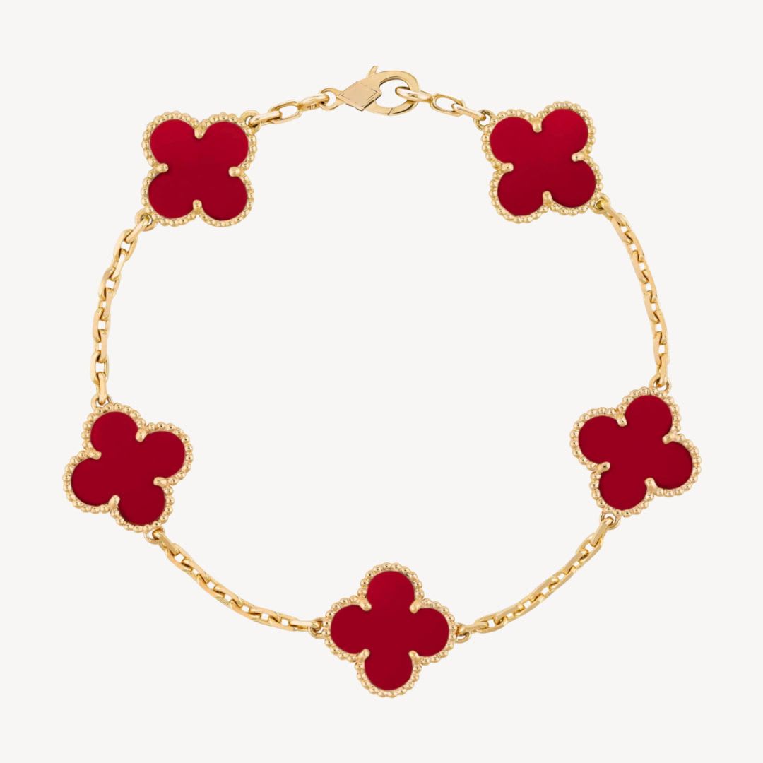 Women's Four-Leaf Clover Charm Bracelet with Lobster Clasp - Hermione - Gold-tone Red