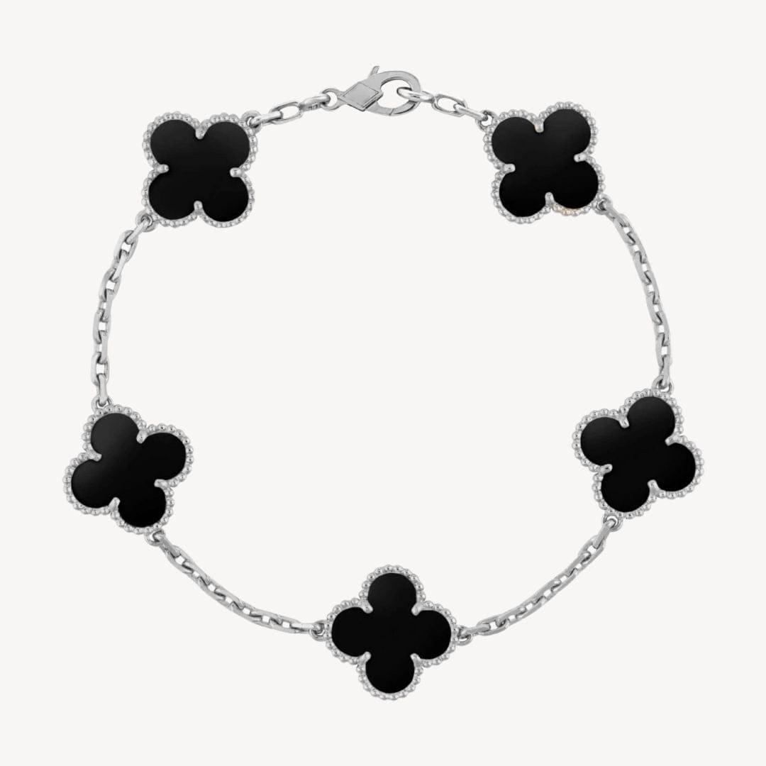 Women's Four-Leaf Clover Charm Bracelet with Lobster Clasp - Hermione - Silver-tone Black