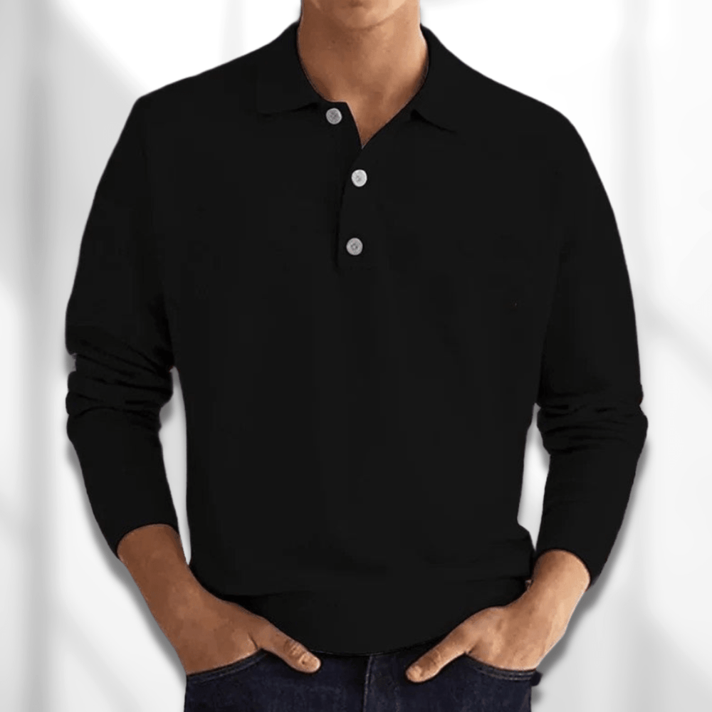 Men's Long-Sleeve Button Polo Sweater - Lysander - Black