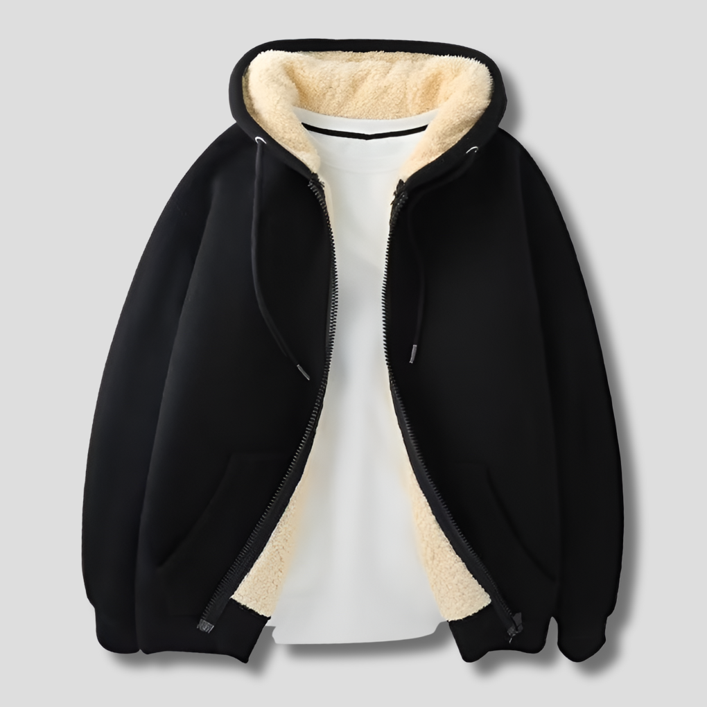 Men's Zip-Up Hooded Jacket with Front Pockets - Alaric - Black