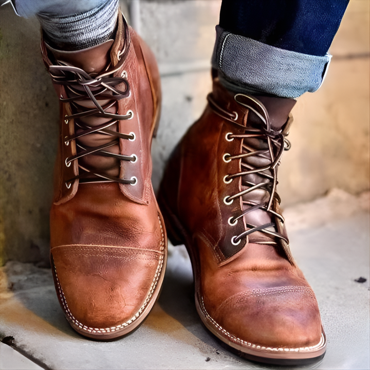 Men's Vintage-Style Lace-Up Cap-Toe Ankle Boots - Bertram - Tan