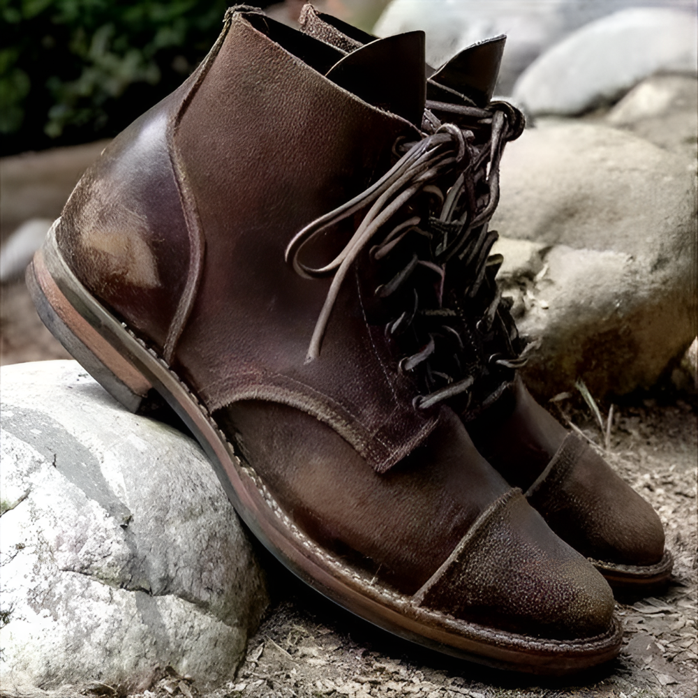 Men's Vintage-Style Lace-Up Cap-Toe Ankle Boots - Bertram - Brown
