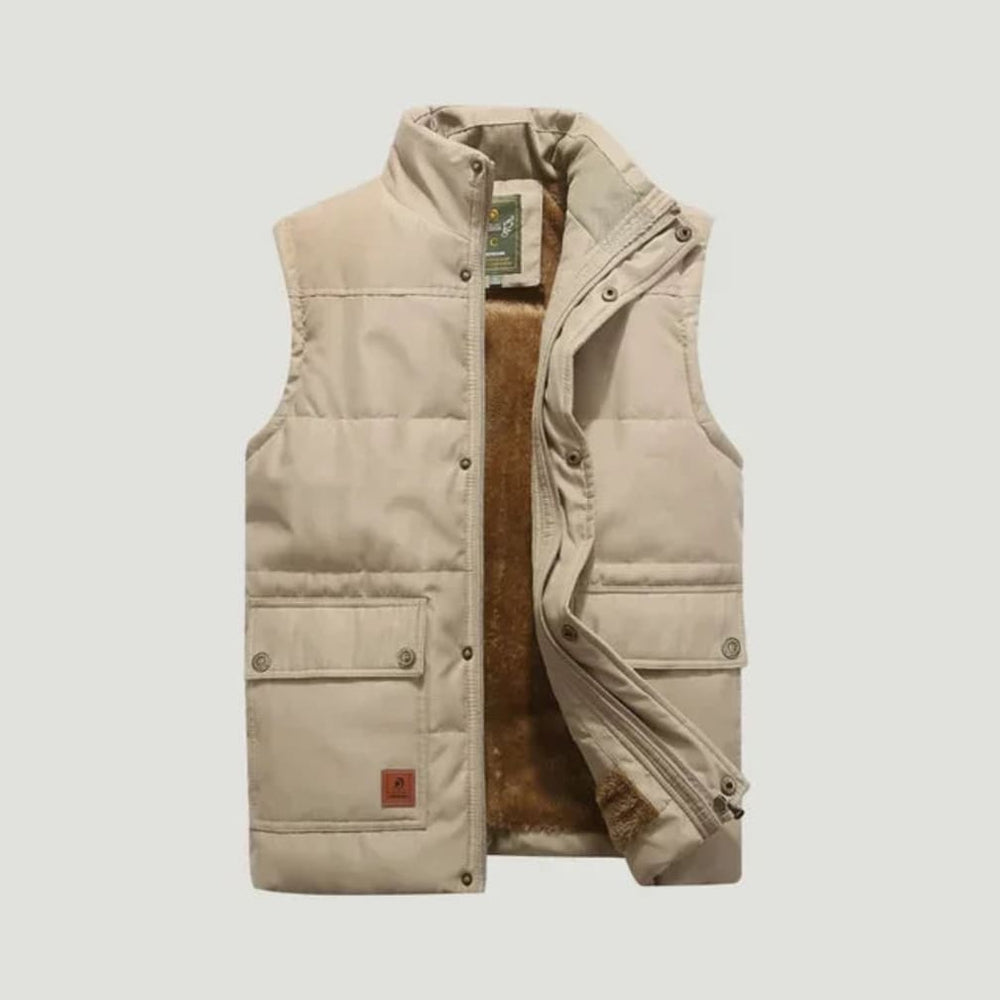 Men's Quilted Fleece-Lined Gilet with Chest Pockets - Humphrey - Khaki