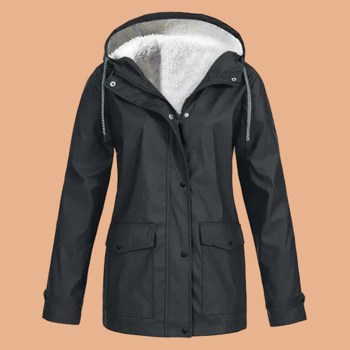 Women's Hooded Winter Jacket with Fleece-Lined Hood and Flap Pockets - Tamar - Charcoal