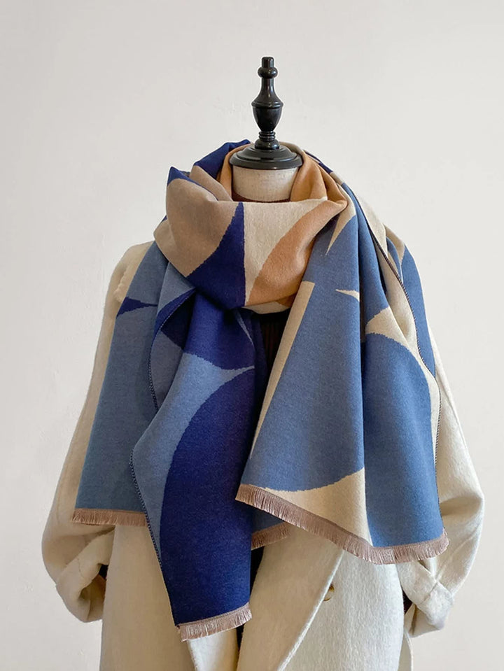 Women's Reversible Geometric Print Wrap Scarf - Querida - Blue