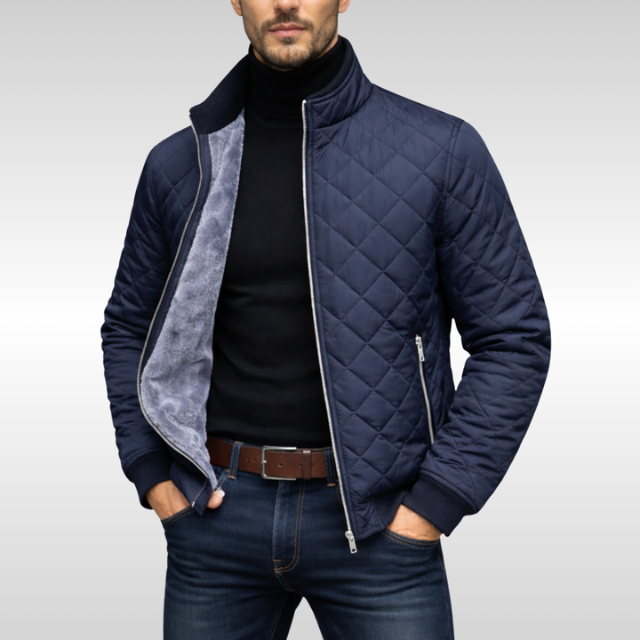 Men's Diamond-Quilted Zip Jacket with Soft Lined Interior and Ribbed Cuffs - Julian - Navy