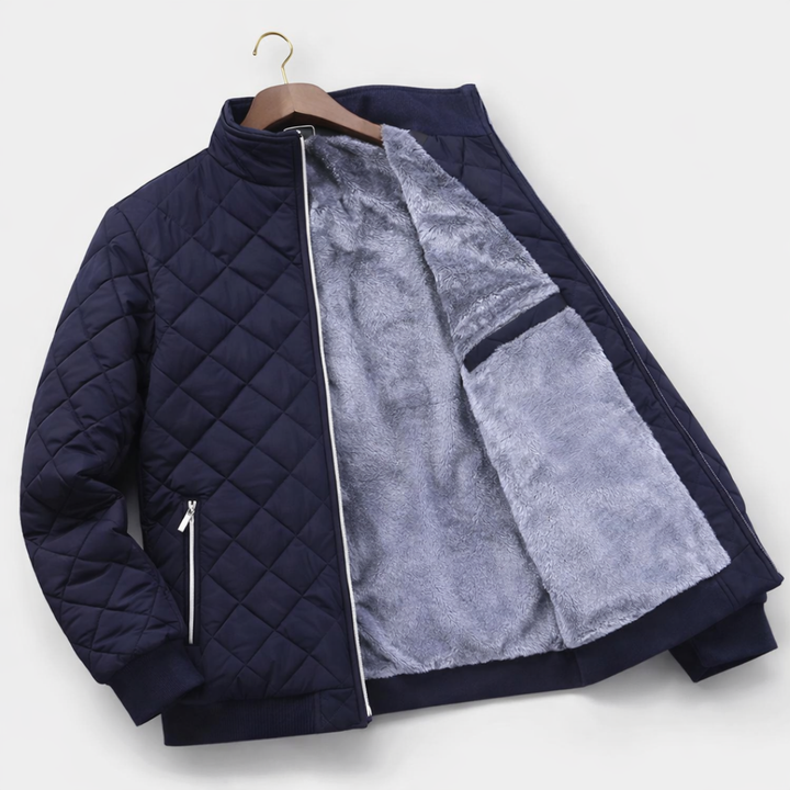 Men's Diamond-Quilted Zip Jacket with Soft Lined Interior and Ribbed Cuffs - Julian - Navy