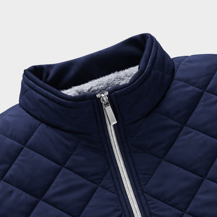 Men's Diamond-Quilted Zip Jacket with Soft Lined Interior and Ribbed Cuffs - Julian - Navy