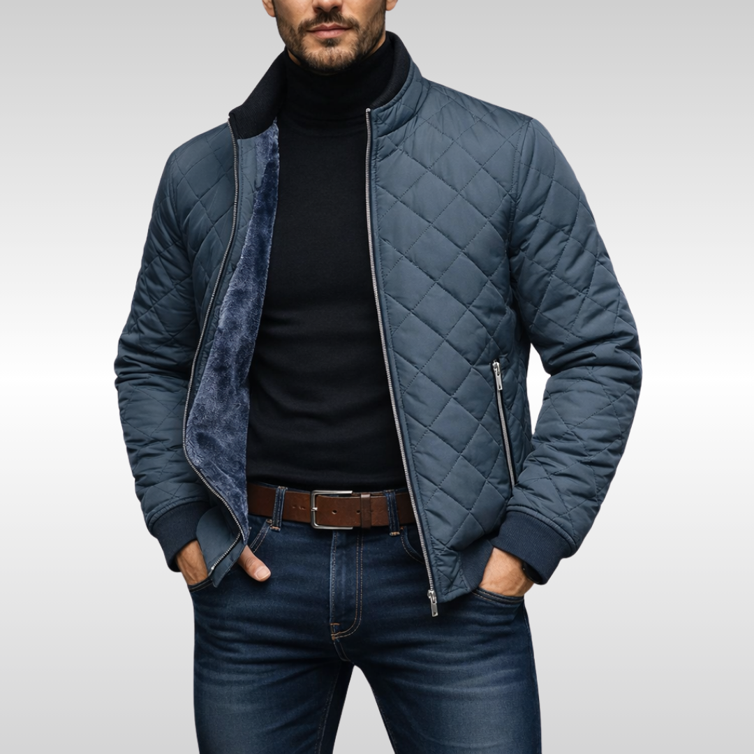 Men's Diamond-Quilted Zip Jacket with Soft Lined Interior and Ribbed Cuffs - Julian - Slate Blue