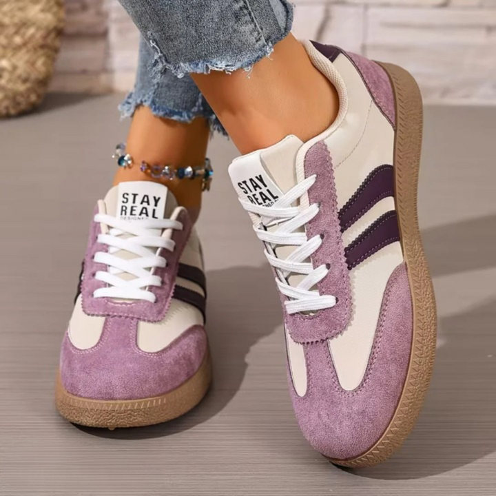 Women's Lace-Up Gum-Sole Sneakers with Side Stripes and Heel Tab - Ianthe - Lilac