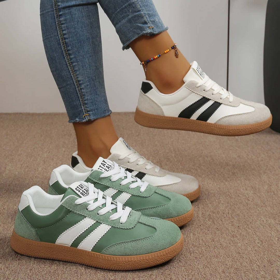 Women's Lace-Up Gum-Sole Sneakers with Side Stripes and Heel Tab - Ianthe - Green