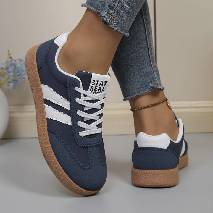 Women's Lace-Up Gum-Sole Sneakers with Side Stripes and Heel Tab - Ianthe - Navy