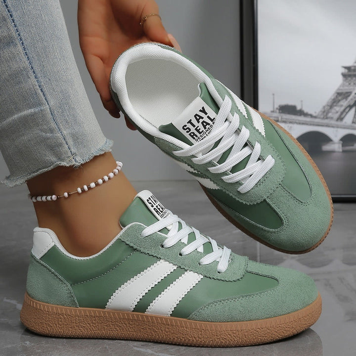 Women's Lace-Up Gum-Sole Sneakers with Side Stripes and Heel Tab - Ianthe - Green